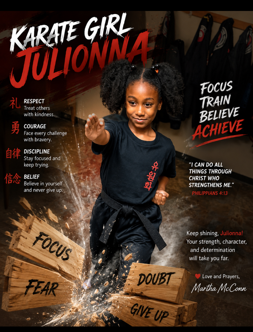 Karate Girl Julionna - upcoming Lily Liz Storybook celebrating focus, courage and determination